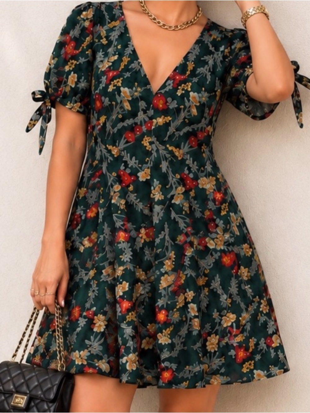 TIMING Green Floral Dress  S